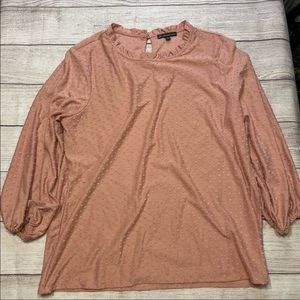 Adrianna Papell Long sleeve Top Womens Pink Polka Dot Pattern Size Large.